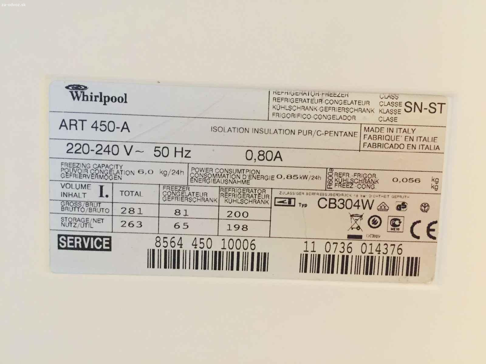 Darujem vstav. chladničku/mrazničku whirlpool