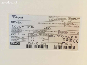 Darujem vstav. chladničku/mrazničku whirlpool