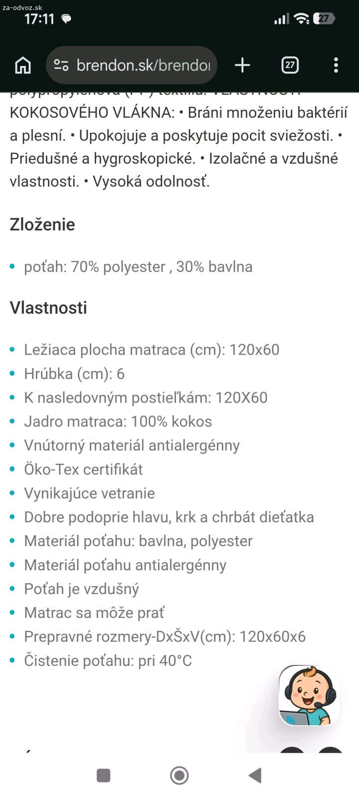 detský matrac. detský matrac, ako nový , kokosový,popis na fotkách. čistý, nepoškodeny žiadne fľaky. rozmery 120x60. len osobný odber Kozárovce okres Levice, instantna káva poteší nie je podmienkou